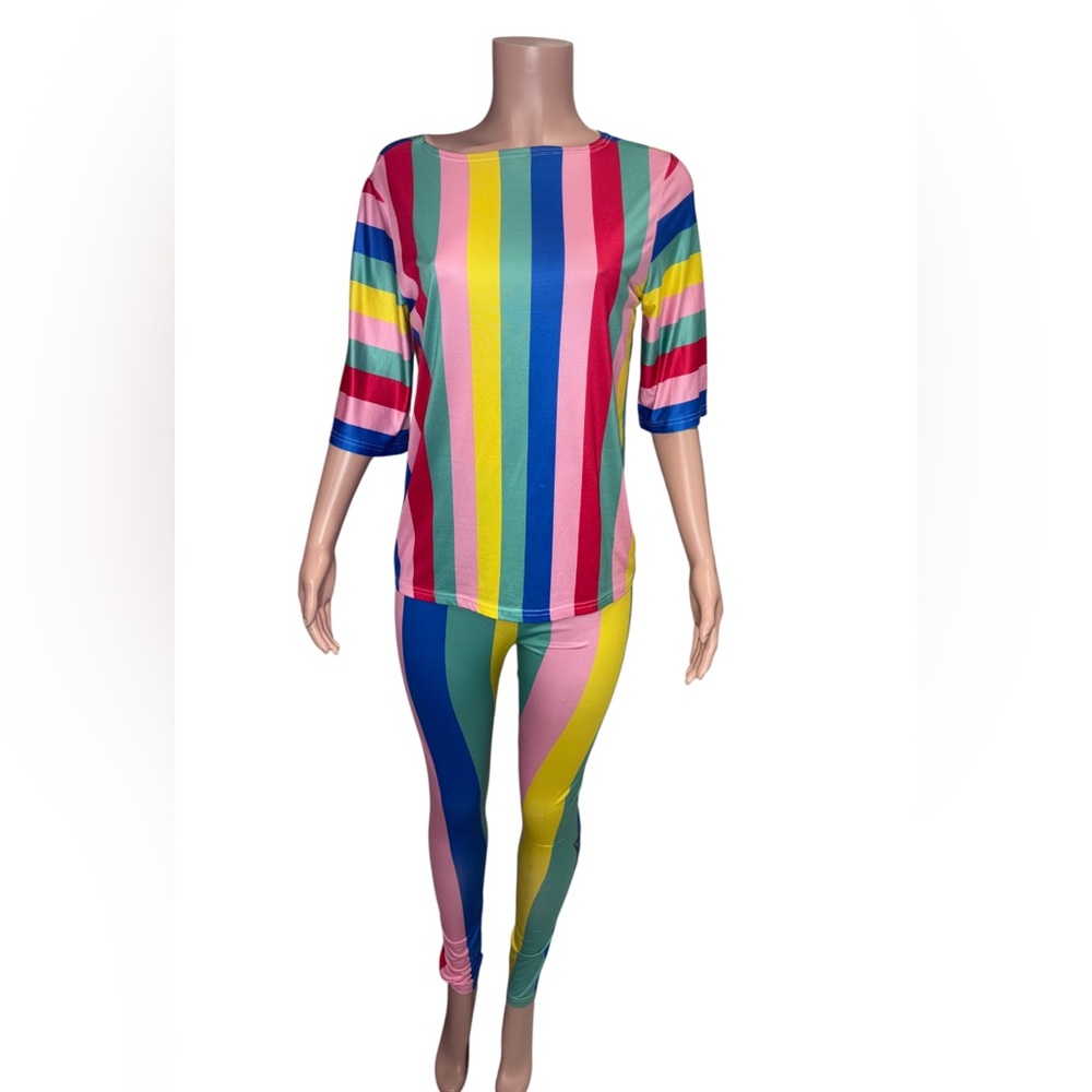 Colorful Striped Stretch Top and Leggings Set